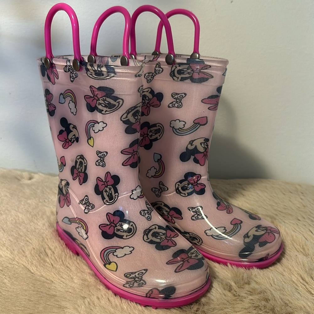 Disney Pink Minnie Mouse Kids Rain Boots size 9